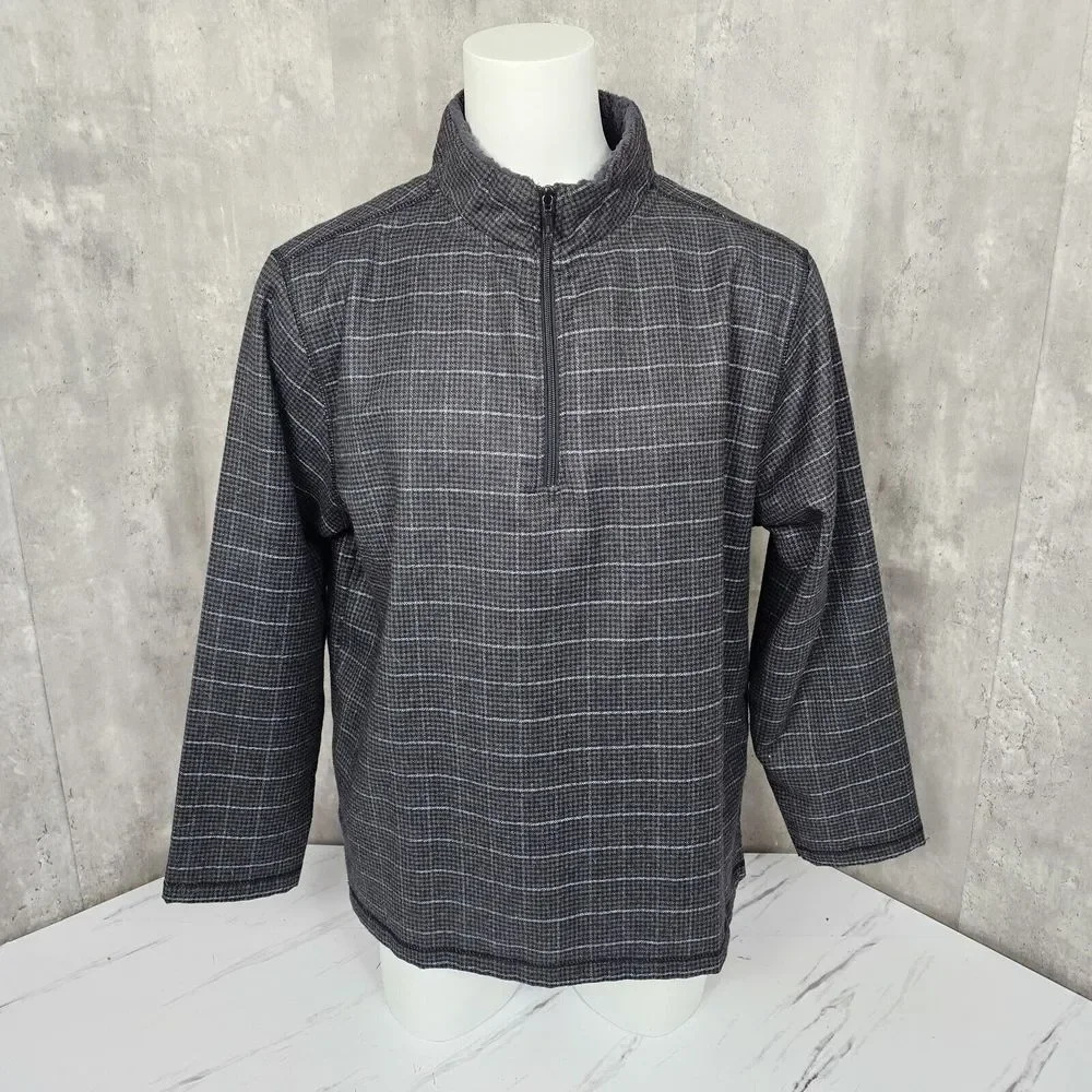 Horn Legend Mens XL Grey Plaid‎ Wool Blend 1/4 Zip Shacket Pullover Polo Jacket